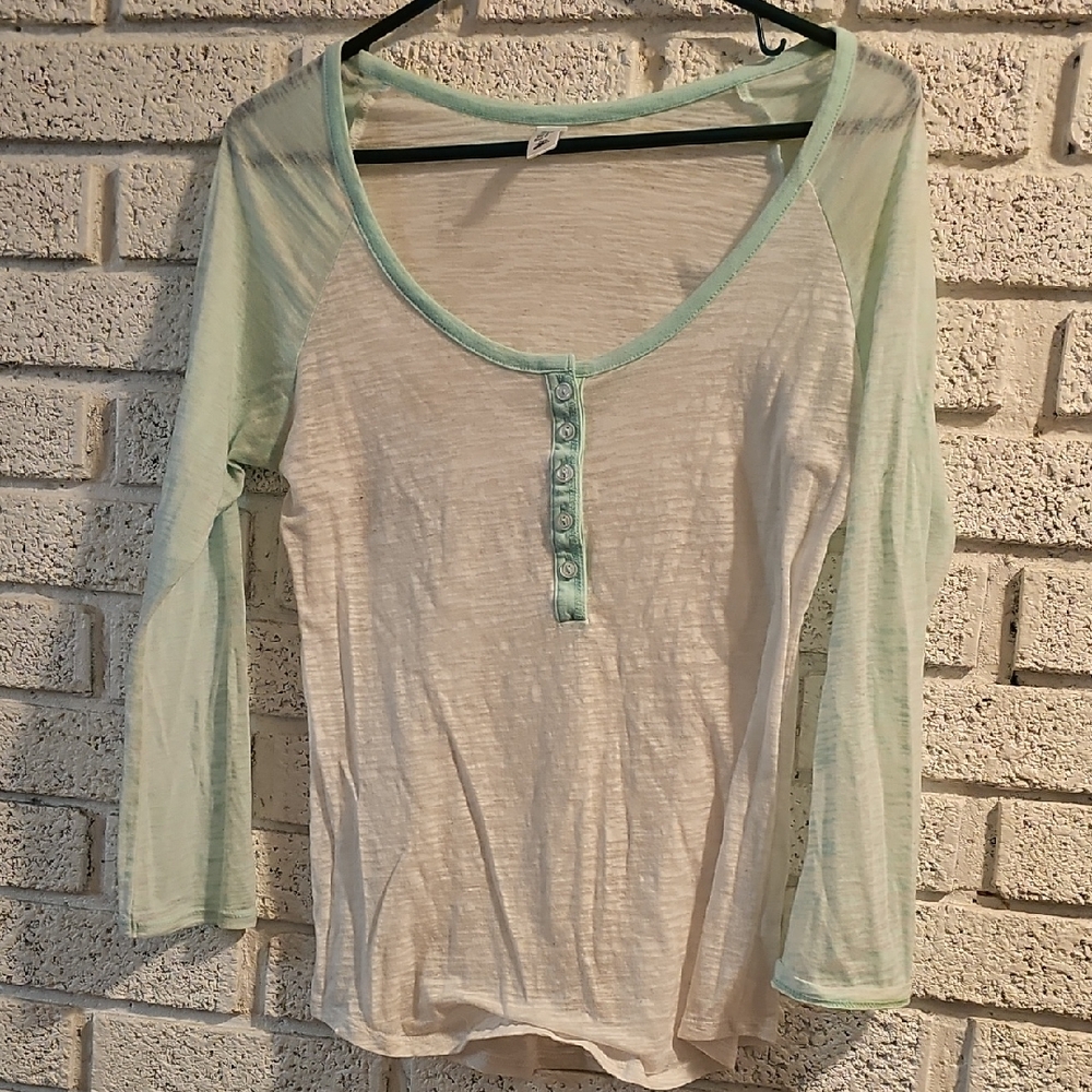 Elegant Mint and White Long Sleeve Women's Top